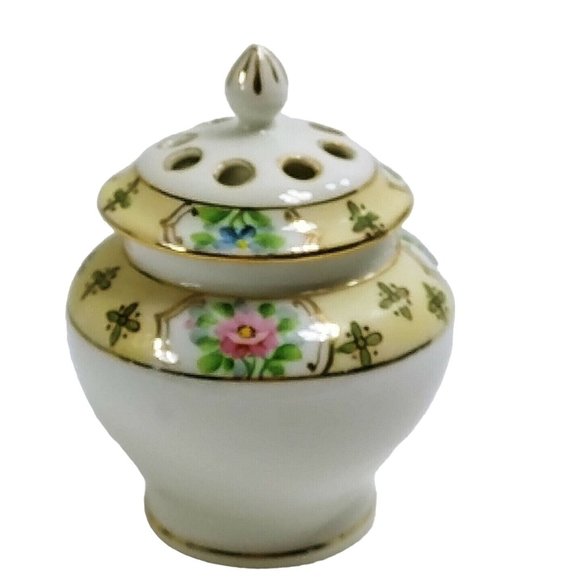 Potpourri Jar Incense Stick Holder Hand Painted Floral Design - Picture 6 of 10